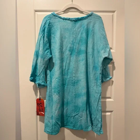NWT Oh My Gauze! M (Size 2) Blue Tie Dye Suzi Washed Cotton Tunic - Picture 6 of 8